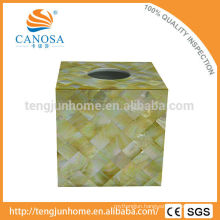 Yellow Square TISSUE BOX COVER Cow horn